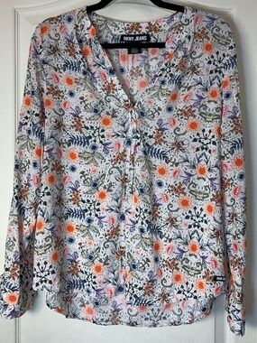 DKNY Jeans Floral Boho Blouse Women M Lightweight Spring Cottagecore Romantic